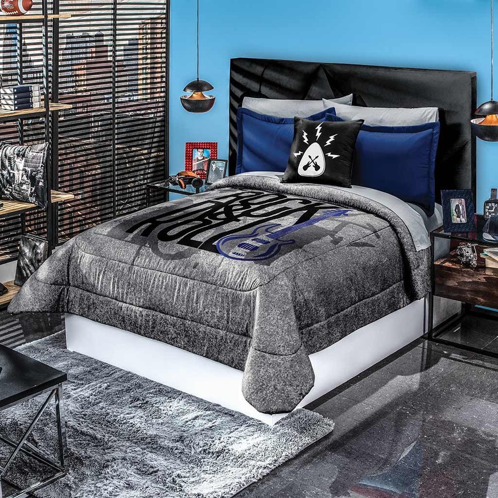 Rock and Roll  Comforter Bedding Set - Gray, Queen Size